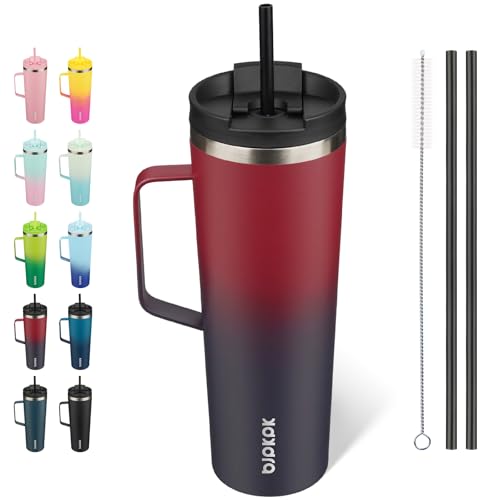 BJPKPK 30oz Insulated Tumbler with Handle, Lid & Straw, Stainless Steel | Double Wall Vacuum Insulated Coffee Travel Mug - Keeps Cold & Hot, BPA Free, Cupholder Fit for Office, Gym & Travel - color: Charming Red, size: 30 Ounces