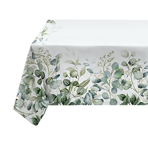 JOYPLUS Sage Green Eucalyptus Leaves Tablecloth Waterproof Fabric,Rectangle Watercolor Oil-Proof Wrinkle Resistant Table Cover for Dining Table, Buffet Parties and Campin,Mint Color(52 * 70 inch) - color: Four-sided Green, size: 70" x 52" (Rectangular)