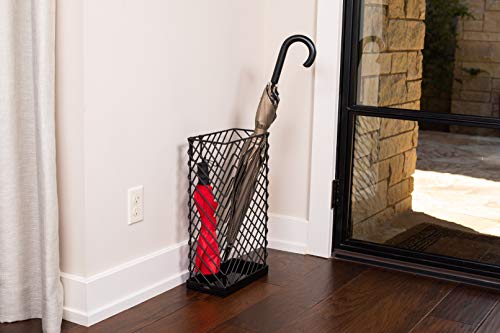 BIRDROCK HOME Decorative Umbrella Stand with Removable Water Tray - Large Metal Umbrella Rack and Cane Walking Stick Organizer for Entryway - Umbrella Holder for Indoor & Outdoor - Black, Diagonal - style: Diagonal