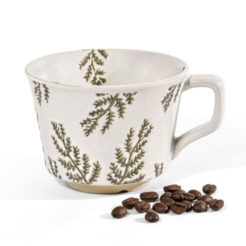 AGH Vintage Ceramic Coffee Mug with Handle, 11oz Hand Painted Flower Stoneware Tea Cup Unique Cute Ceramic Coffee Travel Mug for Tee Latte, Microwave Dishwasher Safe (Willow Leaf) - color: Willow Leaf