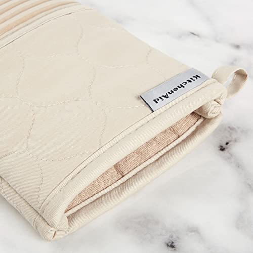KITCHENAID Quilted Cotton Terry Cloth Oven Mitt, Pot Holder, Kitchen Towel 4-Pack Set, Heat Resistant, Silicone Grip, 16"x26", 7"x13" & 7"x10", Milkshake Tan - color: Milkshake Tan