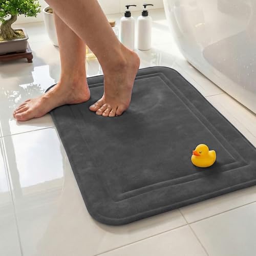 Memory Foam Bath Mat 59x23, Non Slip, Machine Washable, Quick Dry & Absorbent Rugs, Bath Mats for Bathroom Floor, Tub & Shower, Bathroom Rug, Charcoal Gray - color: Charcoal Gray, size: 59 x 23 Inch