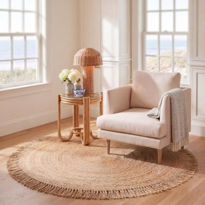 Hand Woven Jute Round Rug, Natural Reversible Boho Area Rug for Entryway, Kitchen, Living Room and Bedroom I Farmhouse Indoor Floor Rug - 8ft, Circular - size: 8' (Round)