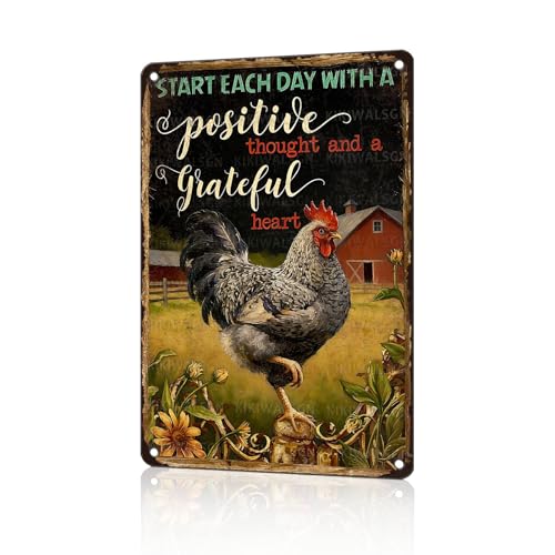 Chicken Metal Sign Chicken Coop Metal Decor Start Each Day Tin Signs Vintage Farmhouse Poster Rustic Wall Decor For Home Farm Poultry House Fence Kitchen Fence Porch Office Cafe 12 * 8 In - color: Vintage Chicken Tin Sign 3, size: 20X30cm(12*8in)
