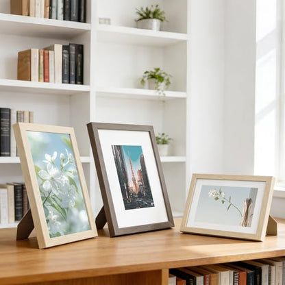 TONES FRAME DESIGN 5x7 Picture Frame Matted to 4x6 Natural Wood Veneer Finish Wooden 5 x 7 Picture Frames with Shatterproof Plexiglass 5 by 7 Photo Frame for Tabletop Wall Display, 1 Pack - color: Natural, size: 5x7 - 1 Pack