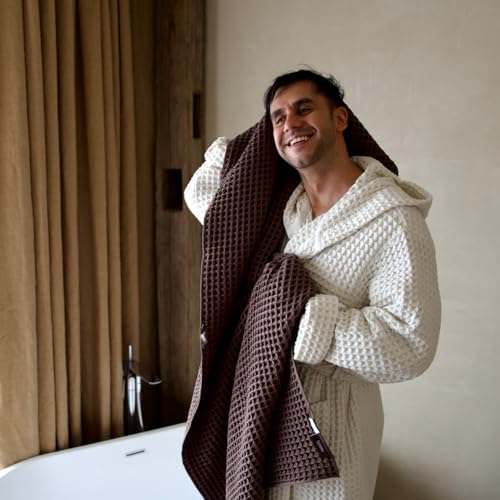 Luxury Organic Japanese Cotton Waffle Bath Towel | Thick, Absorbent, Quick Dry Bathroom Towels for Shower, Sauna, Onsen| Hotel & Spa Quality, Gift-Ready (Dark Cocoa, Face Towel, 16" x 16") - color: Dark Cocoa, style: Face Towel