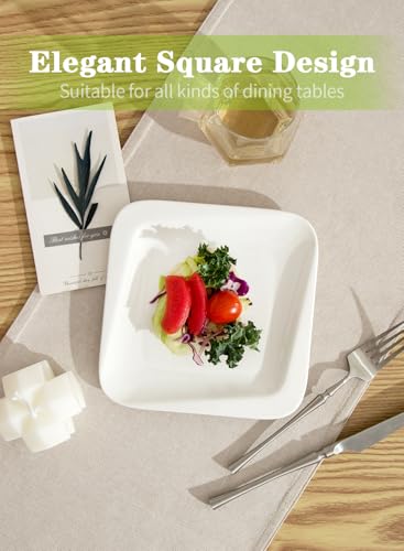 7.3 Inch Square Porcelain Dessert Plates, 10 Pieces, White | Appetizer Dinnerware, Scratch Resistant, Microwave Safe, Oven Safe, Dishwasher Safe - size: 7.3 Inch - 10P