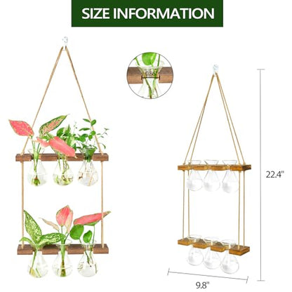 XXXFLOWER Wall Hanging Propagation Station 3 Bulb Vase 2 Tiers Brown | Hanging Plant Holder Wall Hanging Planters for Indoor Plants, Wall Decor for Living Room Office - size: Brown-6 Bulb Vase