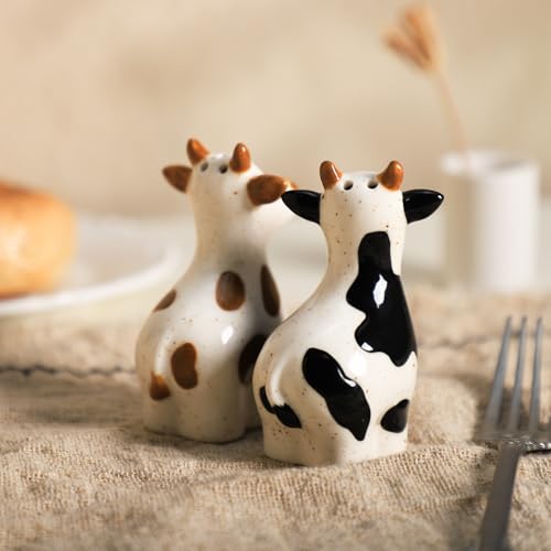 Ceramic Cartoon Cows Shape Salt & Pepper Shakers Set, Hand-Painted Cows Salt and Pepper Shakers, 2 PCS Set-Brown-B