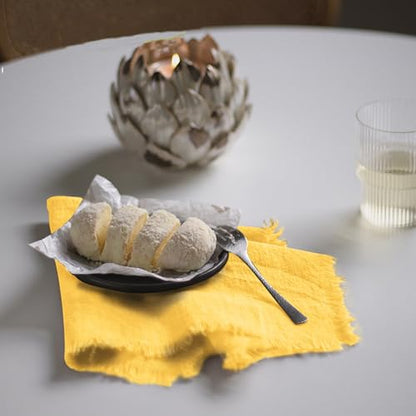 Handmade Cloth Napkins 100% Cotton Napkins with Fringe，Delicate Handmade Cloth Napkins for Dinners, Parties, Weddings and More，(18 x 18 Inch Set of 4) - Yellow - color: Yellow
