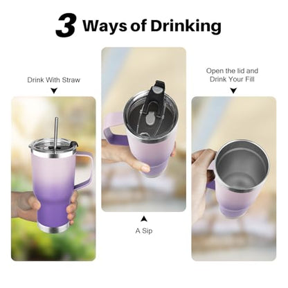 20 oz Tumbler with Handle, Stainless Steel Insulated Tumbler with Lid and Straw, Double Wall Vacuum Coffee Mug Tumbler, Insulated Coffee Thermal Cup for Cold and Hot (Light Dark Purple, 20, ounces) - color: Light Dark Purple, size: 20 Ounces