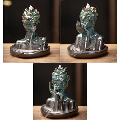 Flower Masked Half Face of Women in Hands Statue Backflow Incense Holder,Waterfall Incense Burner Holder for Sticks Cones Home Office Yoga AI034 - color: Women B
