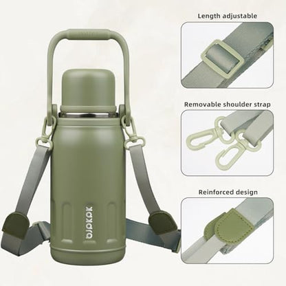 BJPKPK Stainless Steel Insulated Bottle with Handle & Strap, 27oz | Leak-proof vacuum insulation keeps drinks cold/hot for hours. BPA-free, dishwasher safe. Includes handle & strap. Army Green. - color: Army Green, size: 27 Ounces