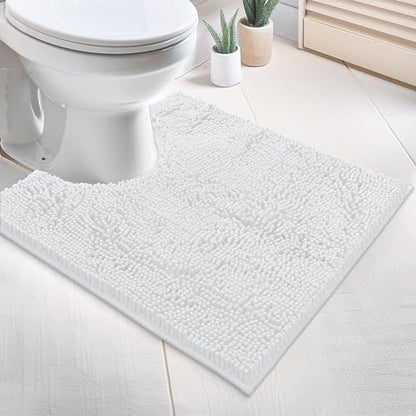 Bathroom Rugs Sets 2 Piece, Luxury Chenille Bath Mat Set, Soft Plush Anti-Slip Bath Rug + U-Shaped Toilet Mat. Microfiber Shaggy Carpet, Super Absorbent (24” x 36” & 20” x 24” U, White) - color: White, size: 2 Piece Set - Large