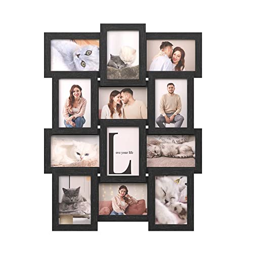 SONGMICS Collage Picture Frames, 4x6 for Wall Decor, Multi Family Photo for Gallery Decor, Glass Front, Set of 12, Ink Black URPF26BK - color: Ink Black