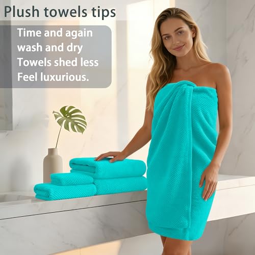 VOOVA & MOVAS 3PC Towel Set, 100% Cotton, Turquoise | 1 Large Bath 30x56 In,1 Soft Hand 18x28 In,1 Absorbent Washcloth 13x13 In, Quick Dry, Thick, With Hanging Loops - color: Turquoise, size: 3 PC Bathroom Towel Set