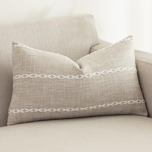 vctops Rustic Striped Cotton Linen Decorative Throw Pillow Cover Embroidery Lumbar Cushion Cover Pillowcase for Sofa Bedroom Couch (Stripe Coffee, 12"x20") - color: Stripe Coffee, size: 12" x 20" (Pack of 1)
