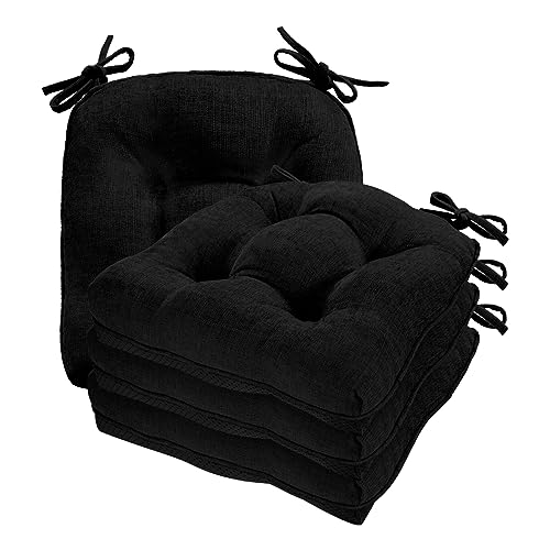 Cozyide Chair Cushions for Dining Chairs, 17" x 17" Non-Slip Kitchen Chair Pads with Adjustable Ties, Indoor Chair Cushions for Dining Room, Black (Pack of 4) - color: Black, size: 4 Count (Pack of 1)