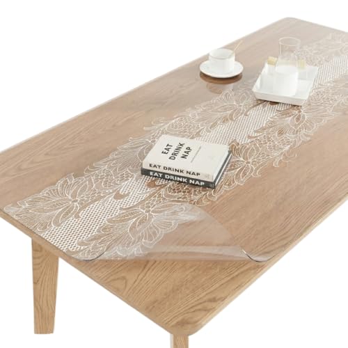 Crystal Clear Plastic Table Cover Protector with Lace Pattern, 42" x 78" | Waterproof Easy Flat PVC Desk Pad Mat, 1.5mm Thick Rectangle Vinyl Table Top Protector for Dining Room Table, Office, Dresser - color: Clear, size: 78" x 42" (Rectangular)