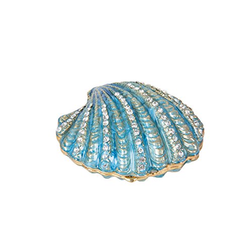 QIFU Hand Painted Enameled Shell Style Decorative Hinged Jewelry Trinket Box Unique Gift for Home Decor - color: Blue
