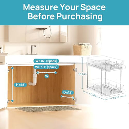 Vtopmart 4 Pack Pull Out Bathroom Under Sink Organizer with Dividers (S-Divided) - color: Transparent, size: S-Divided (4 Pack)