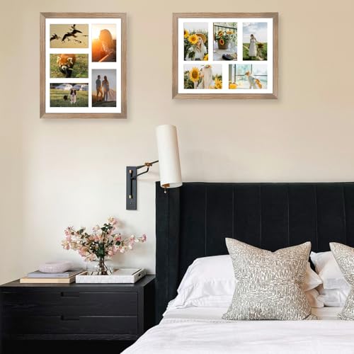 JCJMY 11x14 Collage Picture Frame with Mat, Display 5 Pcs 4x6 Photos or 11x14 Picture, Five Opening 4x6 Picture Frame Collage for Wall Hanging, Lightweight 4 x 6 Multi Photo Frame, Rustic Brown - color: Rustic Brown