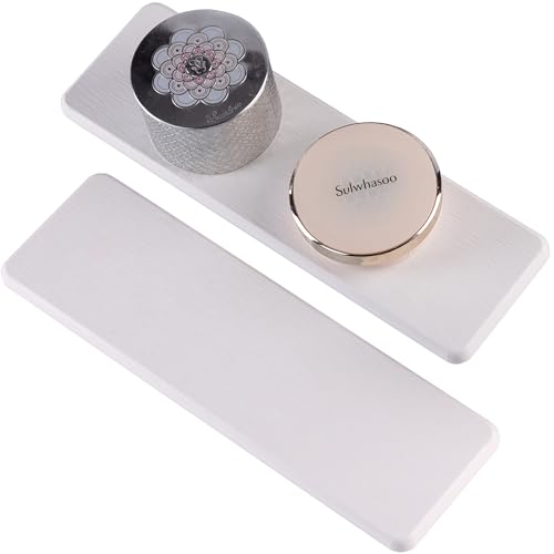 NiuYichee 2 Pcs Sink Stone Soap Trays, Water Absorbing Diatomite Tray Used for Hand Soap/Cosmetic Bottles/Dish Soap in the Kitchen/Bathroom Sink Countertop, Fast Dry Stone Tray with Non-Slip Pads - color: White, size: 10.2" x 3.15" without groove