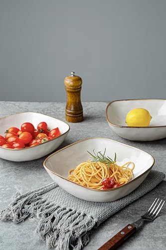 famiware Pasta Bowls Set of 4, Square 8" Serving Bowl, Cappuccino White | Microwave & Dishwasher Safe, Lead-free and Cadmium-free, Stoneware Scratch Resistant Plates Bowls, Serving Bowls - color: Cappuccino White