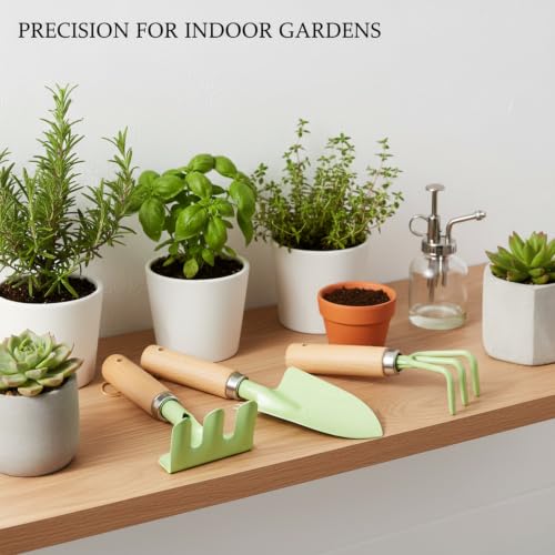 3-Piece Mini Garden Tool Set with Beech Wood Handles and Iron Heads for Indoor Plants, Succulents, and Small Pots - size: 11.02 x 3.15 x 1.18 in