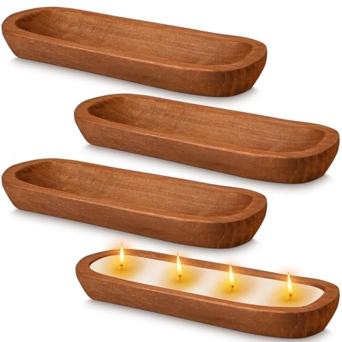 FoldTier 4 Pcs Wooden Dough Bowl Bulk Wood Decorative Rustic Wooden Bowls Wedding Table Centerpiece for Living Room Home Dining Room Kitchen Easter Decoration(Brown,16' X 6'' X 2'',Classic) - color: Brown, size: 16'' X 6'' X 2'', style: Classic