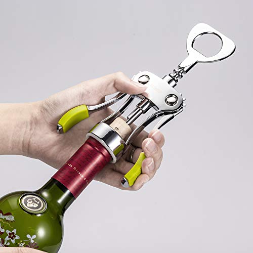 Beneno Wine Opener, Premium Wing Corkscrew Wine Bottle Opener, Green | Durable Solid Zinc Alloy Body, Precise Sharp-Edged Screw, Ergonomic Non-Slip Grip Wing Handle, Multifunctional Bottle Openers - color: Green