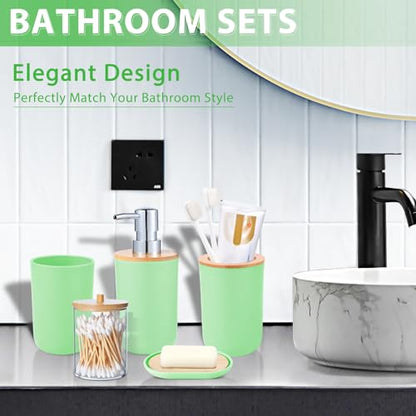 Bathroom Accessories Set 5Piece Green Bathroom Sets, Toothbrush Holder, Toothbrush Cup, Soap Dispenser, Soap Dish and Qtip Holder Bathroom Decor - style: Green