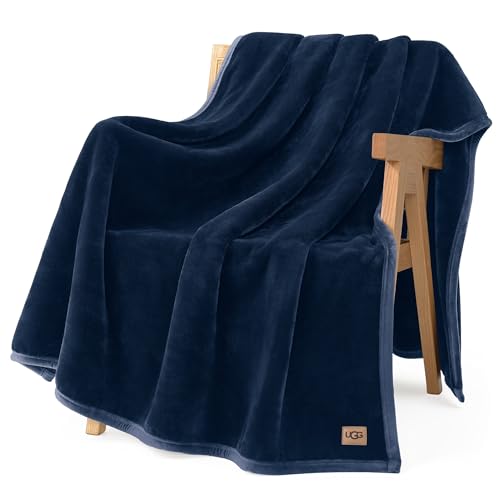 UGG Coco Throw Blanket, Fleece Blanket for Sofa, 50" x 70", Dark Blue | Large Throw for Twin and Twin Xl Beds, Bedroom Decor, Birthday Gift, All-Season Bedding, Oeko-Tex Certified, Machine Washable - color: Dark Blue, size: Throw