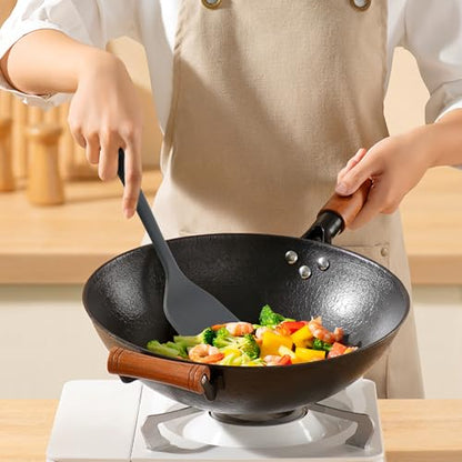 Silicone Kitchen Cooking Utensils Set: MOACC Heat Resistant 13inch Long Kitchen Gadgets, BPA Free Non Stick Rubber Cook Accessories For Food Prep, Frying, Serving, Basting (Dark Grey) - color: Dark Gray