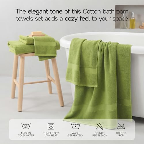 ecolook Ultra Soft 6-Piece Towel Set, 100% Cotton | Lighter Weight, Quick Dry, Highly Absorbent, 2 Bath, 2 Hand, 2 Washcloths, Perfect for Bathroom, Green - color: Green