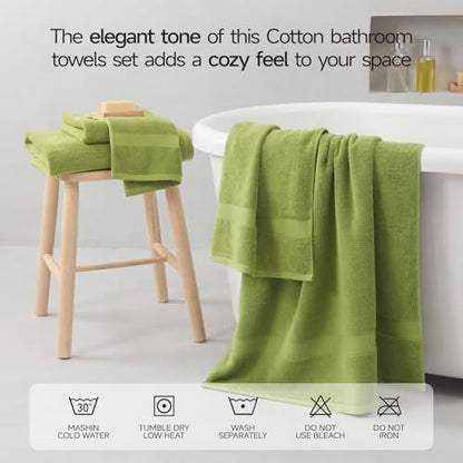 ecolook Ultra Soft 6-Piece Towel Set, 100% Cotton | Lighter Weight, Quick Dry, Highly Absorbent, 2 Bath, 2 Hand, 2 Washcloths, Perfect for Bathroom, Green - color: Green