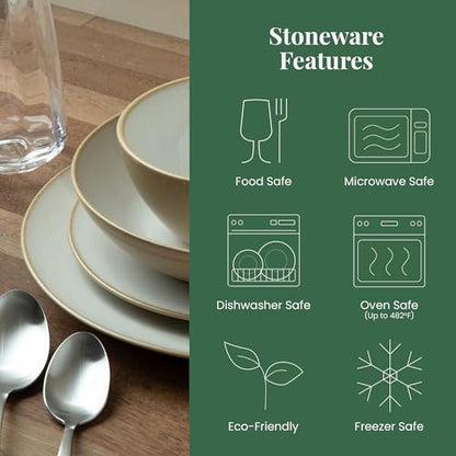Larder & Vine Stoneware Dinnerware Set, 16 Piece, 4 Place Settings, Made in Portugal, Sand - color: Sand