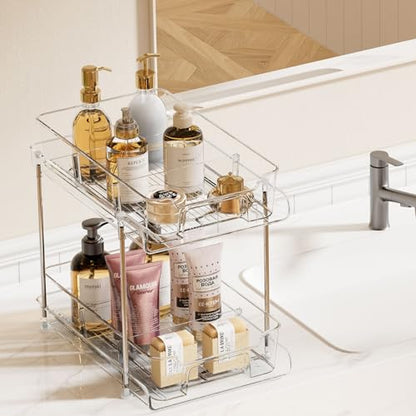 Vtopmart 4 Pack Pull Out Bathroom Under Sink Organizer with Dividers (S-Divided) - color: Transparent, size: S-Divided (4 Pack)