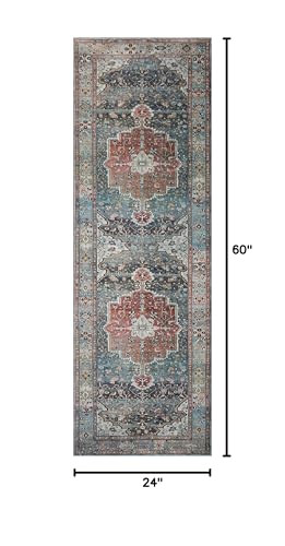 Loloi Margot Ocean/Brick 2'-0" x 5'-0" Accent Rug | MAT-05 CloudPile™ Printed Approx. 2x5 Blue Entryway Kitchen, Timeless, Classic, Plush, Luxurious, Accent Rug - color: Ocean / Brick, size: 2' x 5' (Rectangular)