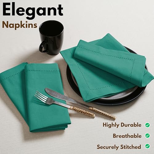 Native Fab Cloth Napkins Set of 4, 100% Cotton, Hemstitch Mitered Edges, Washable Fabric Napkins, 18x18 inch, Soft, Breathable, Reusable Hotel Quality Napkins for Events, Party, Dinner - Royal Green - color: Royal Green, size: 18" x 18" (Set of 4)