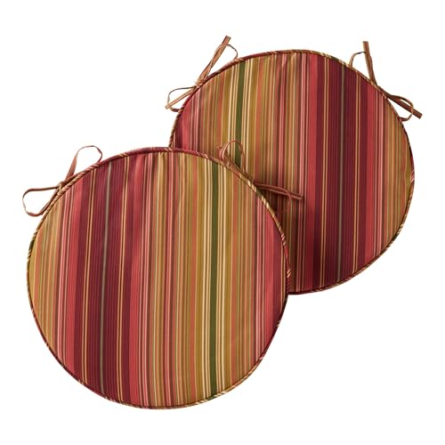 Greendale Home Fashions Set of 2 Outdoor 18 inch Round Patio Dining Chair Pads – Comfortable Fiber-Filled Seat Cushions with Ties, Reversible Polyester Fabric, Kinnabari Stripe - color: Kinnabari Stripe