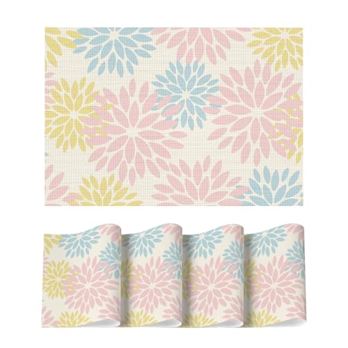 Artoid Mode Floral Vinyl Plastic Placemats Set of 4, 12x18 Inch Washable Non-Slip PVC Place Mats for Party Kitchen Dining Decor, Pink - color: Beige/Pink, size: 12" x 18", Rectangular Set of 4