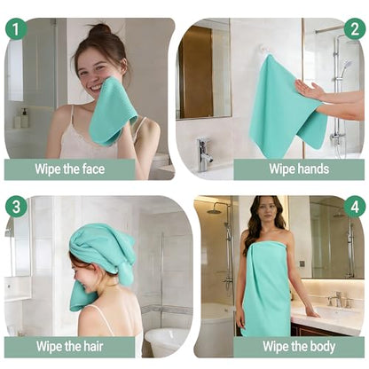 MICROFI Waffle Weave Bath Towel Set, Microfiber, 4 Pieces (Body/Hair/Hand/Face), Quick Dry, Lightweight, Super Absorbent, Lint Free, 380 GSM (Turquoise) - color: Turquoise