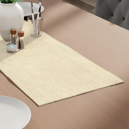 Encasa XO Table Runner 4 Seater, Soft Chenille 13"x59" | Natural, Woven Rib Texture | Machine Washable | Colorfast & Shrink Resistant | Durable Polyester Yarns - color: Natural, size: 13x36 in