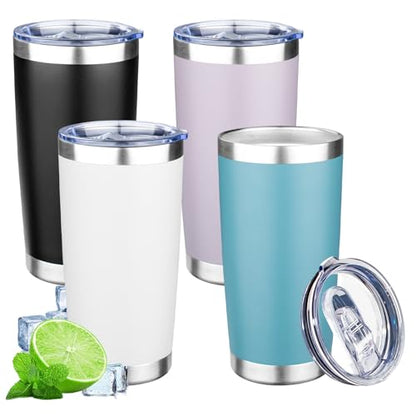 20oz Tumbler with Lid Double Wall Vacuum Insulated Travel Coffee Mug Stainless Steel Thermal Cup Powder Coated Sturdy Coffee Tumbler Bulk for Hot and Cold Beverages (Black-Glacier-Purple-White,4) - color: Black-Purple-Glacier-White, size: 20 Ounces (4 Pac
