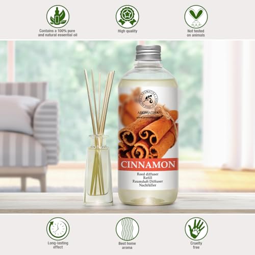 Cinnamon Reed Diffuser Refill with Natural Essential Cinnamon Oil 17 oz - Fresh & Long Lasting Fragrance - Best for Aromatherapy - Home - Office - Fitness Club - Restaurant - Boutique