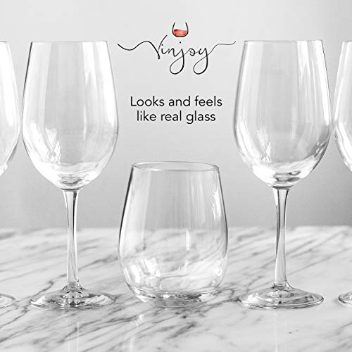 Set of 8 Unbreakable Stemless Wine Glasses – 16oz BPA-Free Tritan Plastic, Reusable & Shatterproof Drinkware for Indoor Outdoor Parties, Dishwasher Safe Crystal Clear Bar Glasses