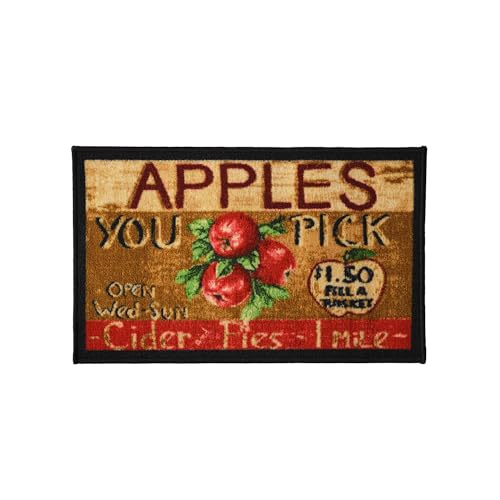 Kashi Home Kitchen Rug, Printed Area Rug, Durable Floor, Door Mat, Farmhouse Non-Slip Carpet Latex Backing Beautiful Design, Apple Cider 18x30 Rectangle - color: Apple Cider, size: 1'6" x 2'6" (Rectangular)