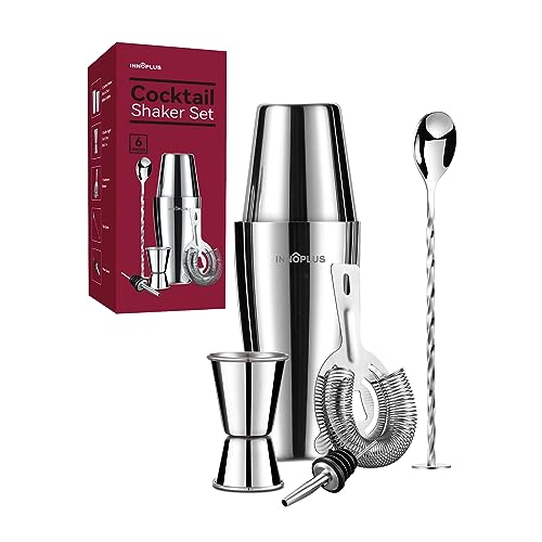 Cocktail Shaker,Cocktail Shaker Set 6 Pcs,27OZ Drink Shaker | Martini Shaker,Boston Shaker,Cocktail Strainer,Bartender Kit,Stainless Steel Double Measuring Jigger,Mixing Spoon