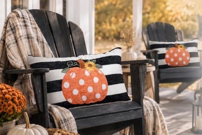Embroidery Fall Pumpkin Pillow Covers Set of 2(Black & White,12x20) | Soft chenille, black-and-white stripe design, applique pumpkin and sunflower embroidery, hidden zipper, for sofa and bed - size: 20" x 12" (Pack of 2)